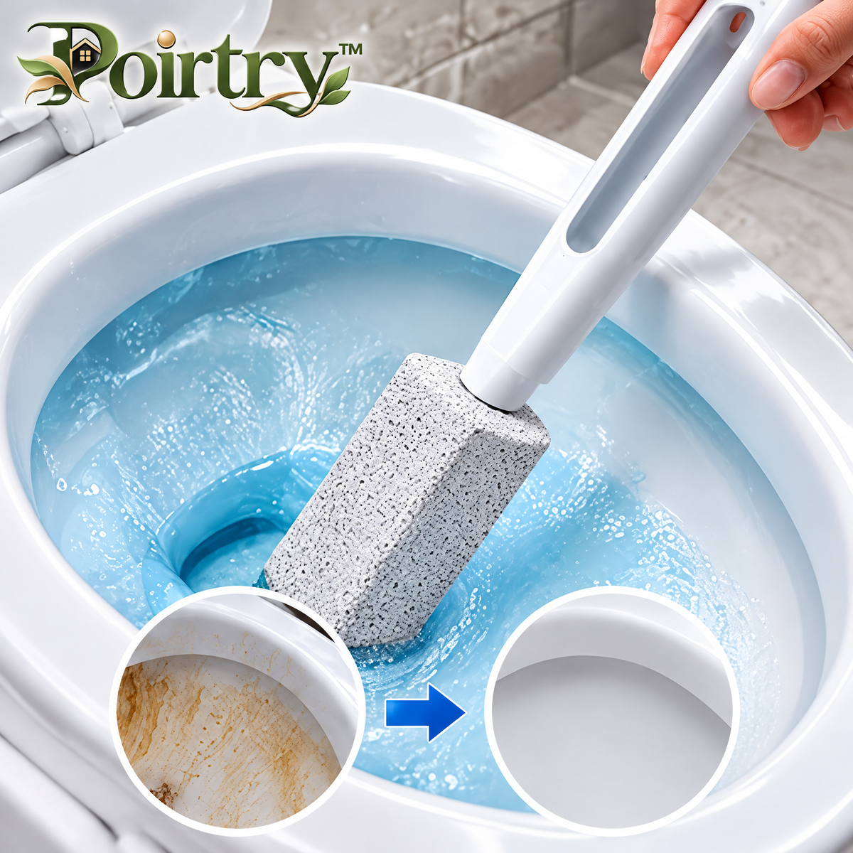 Poirtry™ Pumice Toilet Bowl Cleaning Wand – Long-Handle Hard Water & Stain Scrubber