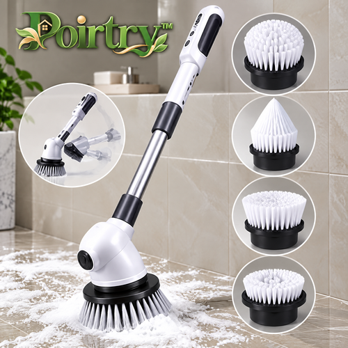 Poirtry™ Cordless Electric Spin Scrubber – Extendable Power Cleaning Brush with Multiple Brush Heads