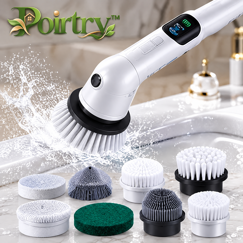 Poirtry™ Rechargeable Handheld Spin Scrubber – Electric Cleaning Brush with Multi-Surface Attachment Set
