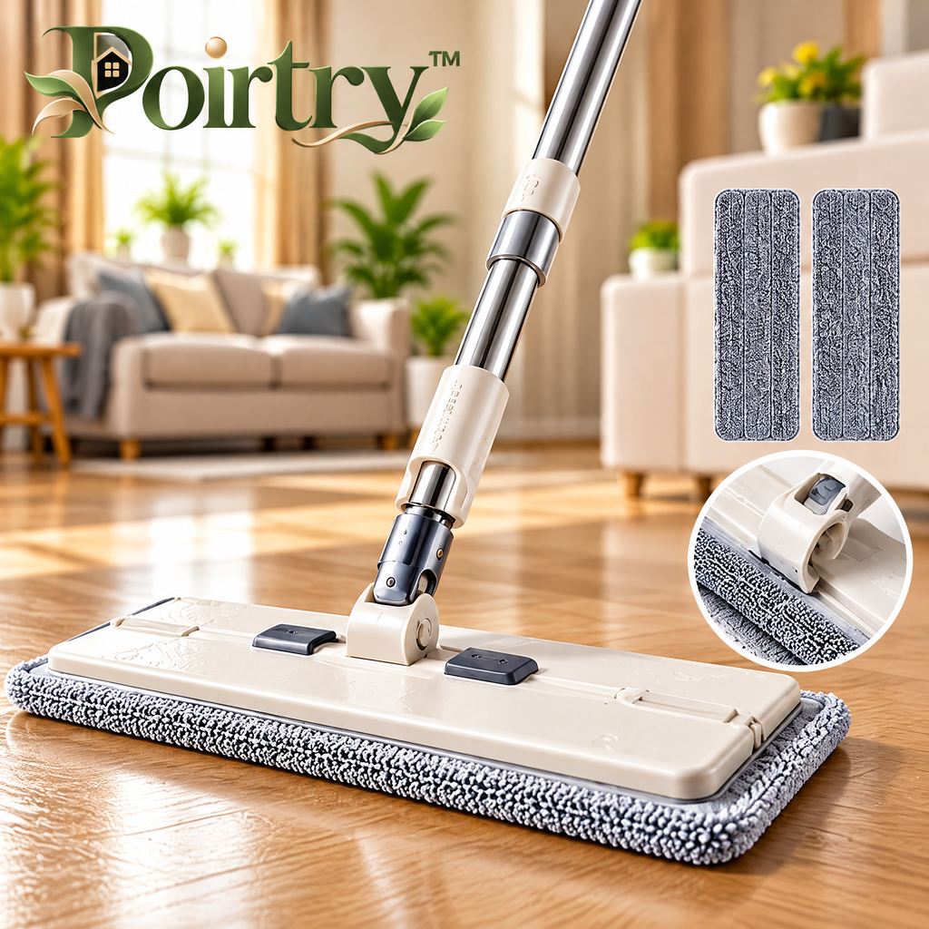 Poirtry™ Flat Microfiber Floor Mop – Wide Cleaning Head with Reusable Washable Mop Pads